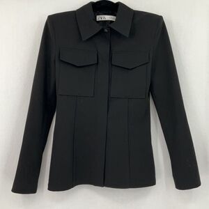 Zara Shoulder Pad Limited Edition Pockets Long Sleeve Jacket Size Small
